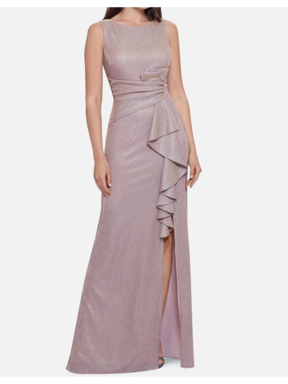 Betsy Adam Glitter Cascading Ruffle Dress Gown SZ 12 NWT Black Tie Party